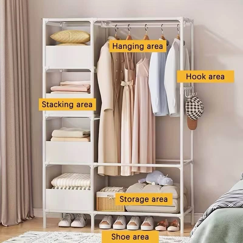 Portable Wardrobe Closet w/ Pole & Shelves - photo 2