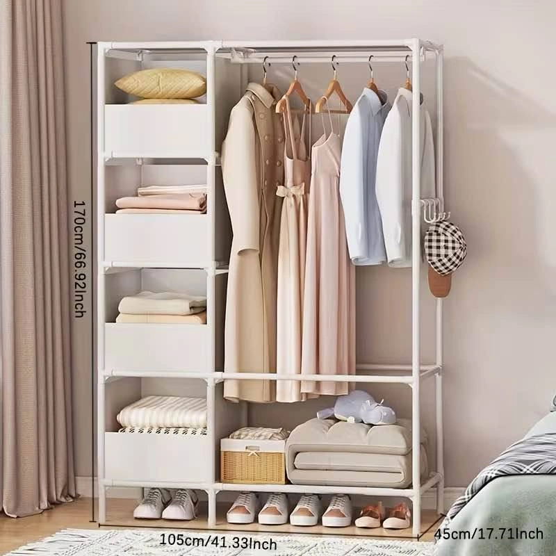 Portable Wardrobe Closet w/ Pole & Shelves - photo 3