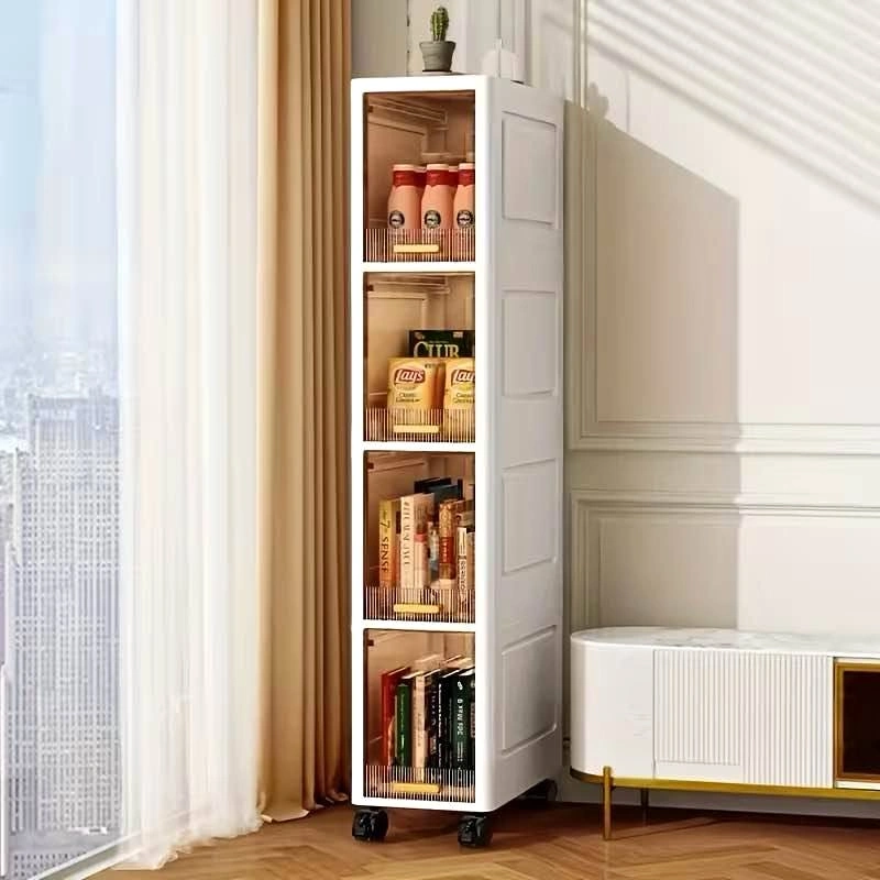 4-Tier Slim Rolling Storage Cart w/ Transparent Doors