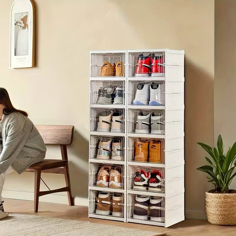 Foldable Stackable Shoe Storage Boxes with Clear Doors