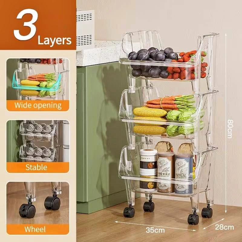 Clear 3/5 Tier Rolling Storage Cart