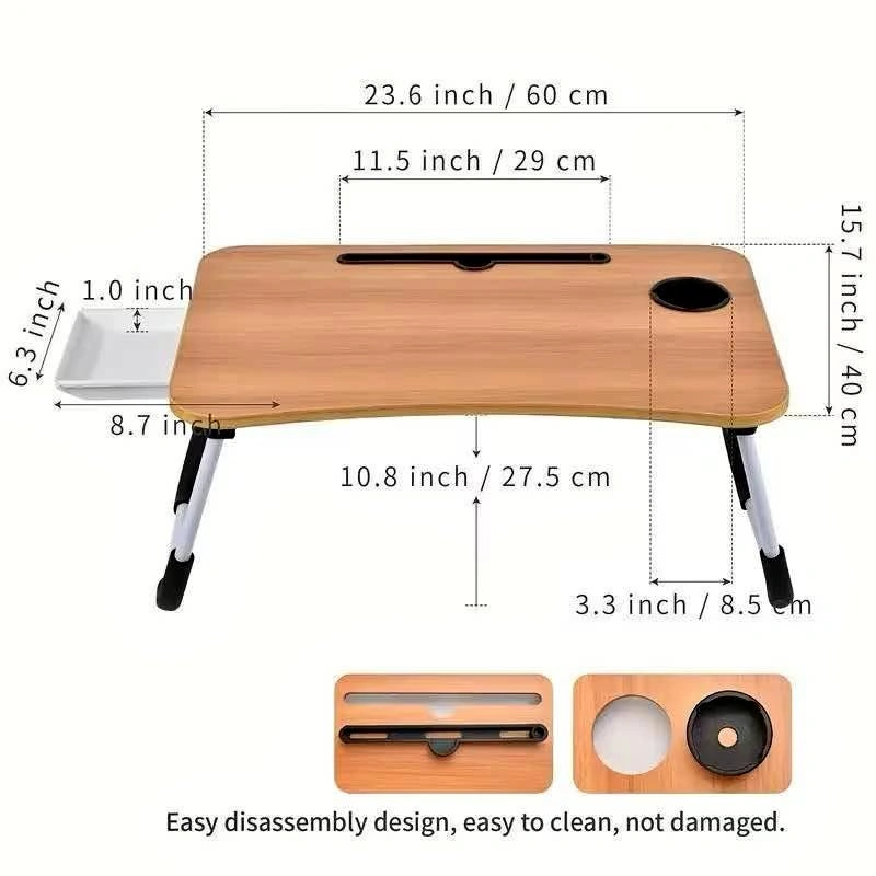 Folding Laptop Desk with Drawer and Cup Holder