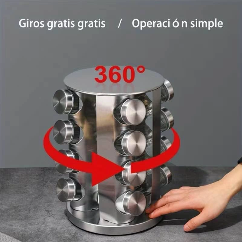 16-Jar Seasoning Rack | Rotating Stainless Steel - photo 3