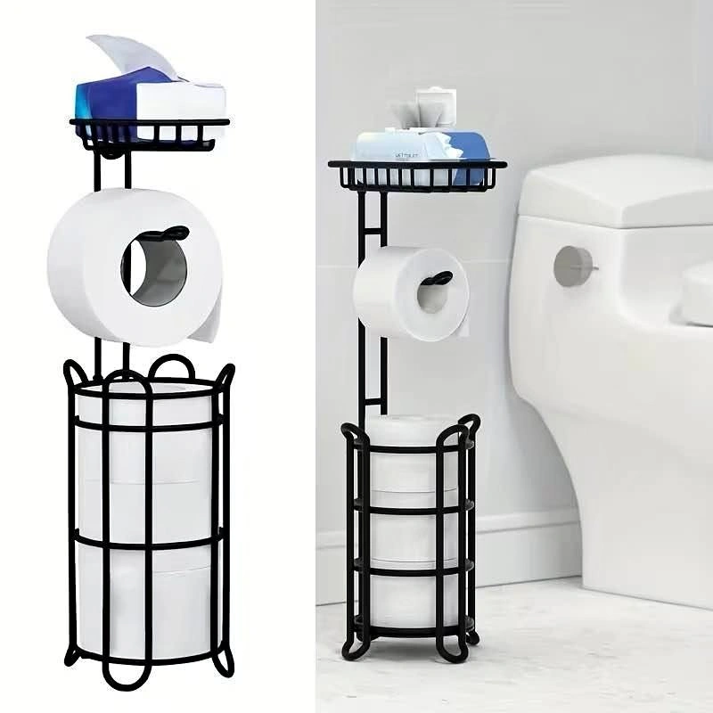 Stainless Steel Toilet Paper Holder w/ Storage Basket