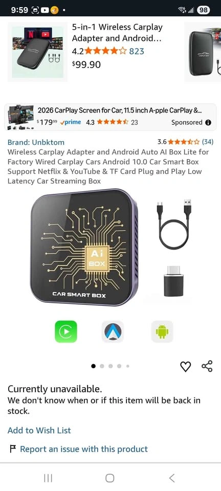 Unbktom Wireless CarPlay Adapter and Android Auto AI Box Lite - photo 2