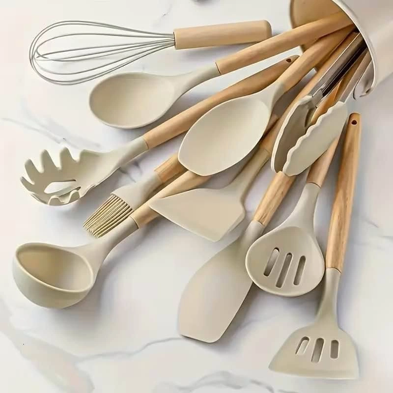 12-Piece Silicone Kitchen Set w/ Wooden Handles on sale - photo 2