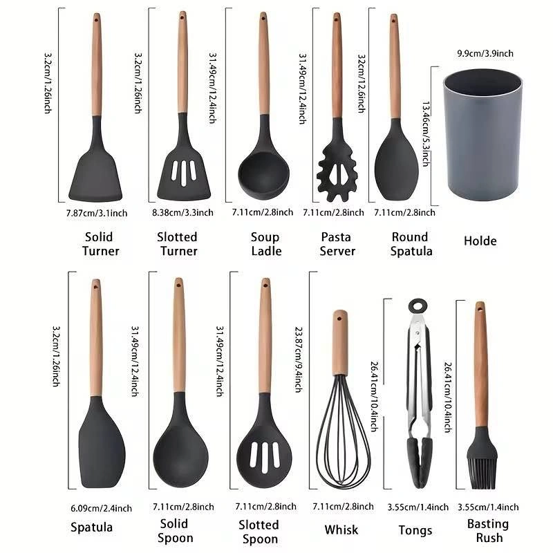 12-Piece Silicone Kitchen Set w/ Wooden Handles on sale - photo 3