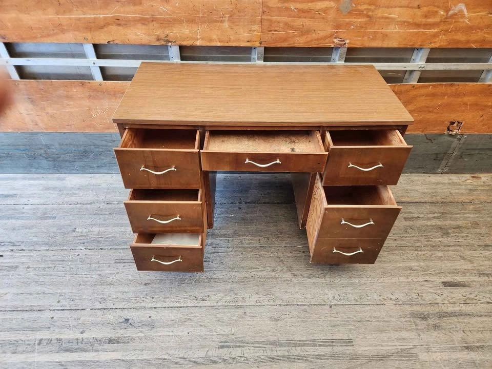 Vintage Wooden 6-Drawer Desk