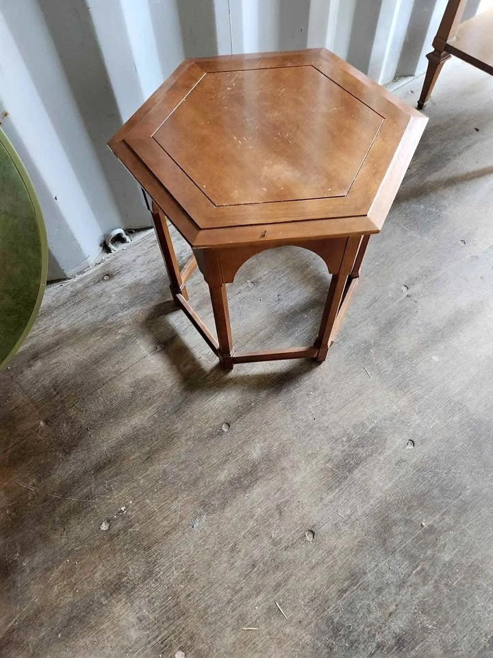 Vintage Hexagonal Wood End Table