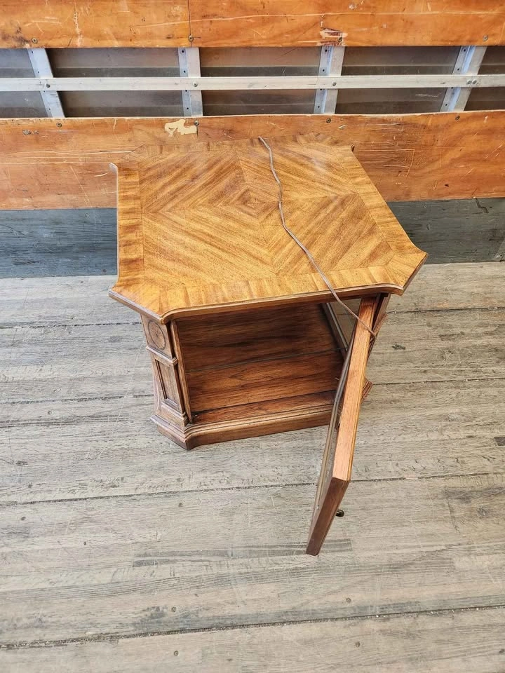 Vintage Wood End Table with Glass Door - photo 2