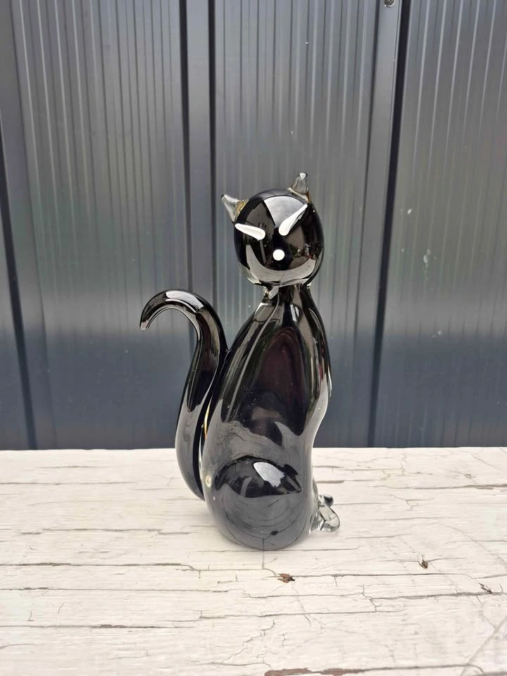 Murano Glass Black Cat Figurine