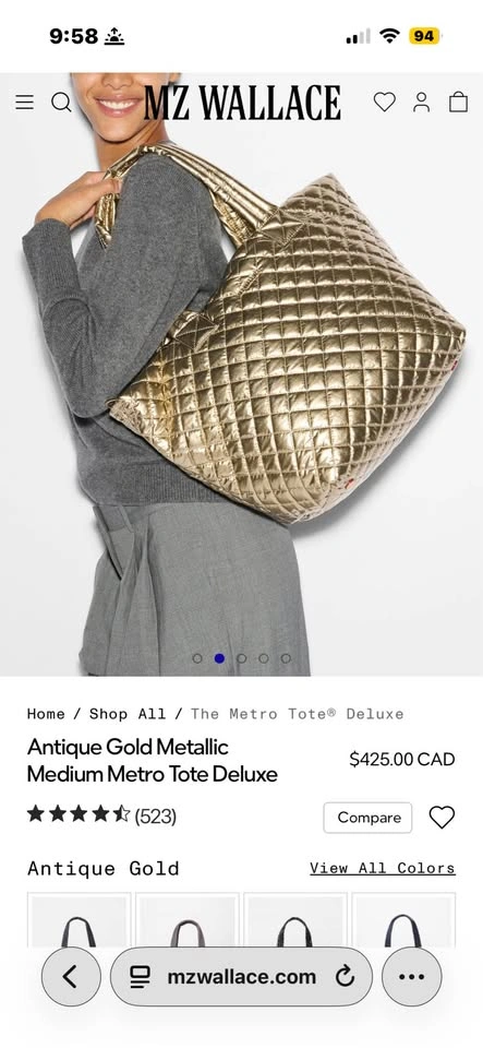 MOVING SALE: MZ Wallace Antique Gold Metallic Medium Metro Tote - photo 2
