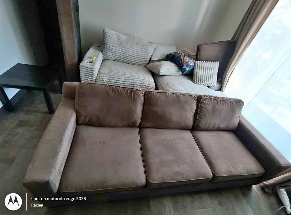 Brown Faux Suede Sofa and Loveseat