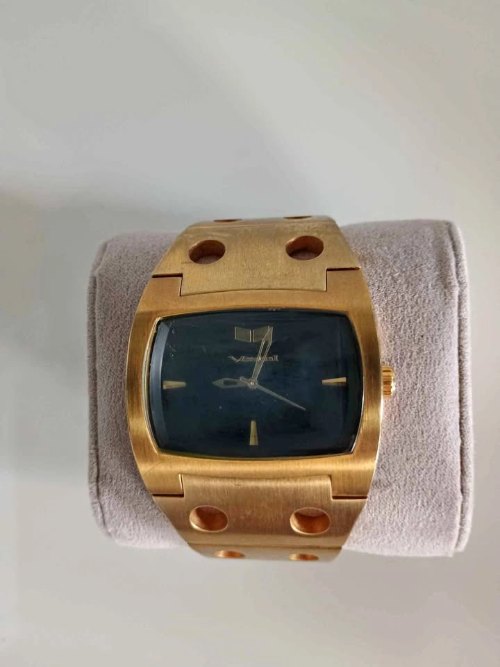 Vestal Gold-Tone Watch w/ Black Dial