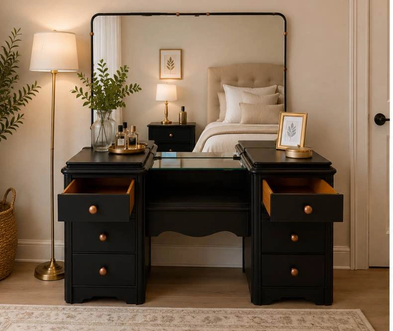 Vintage antique Vanity with Large Mirror - photo 2