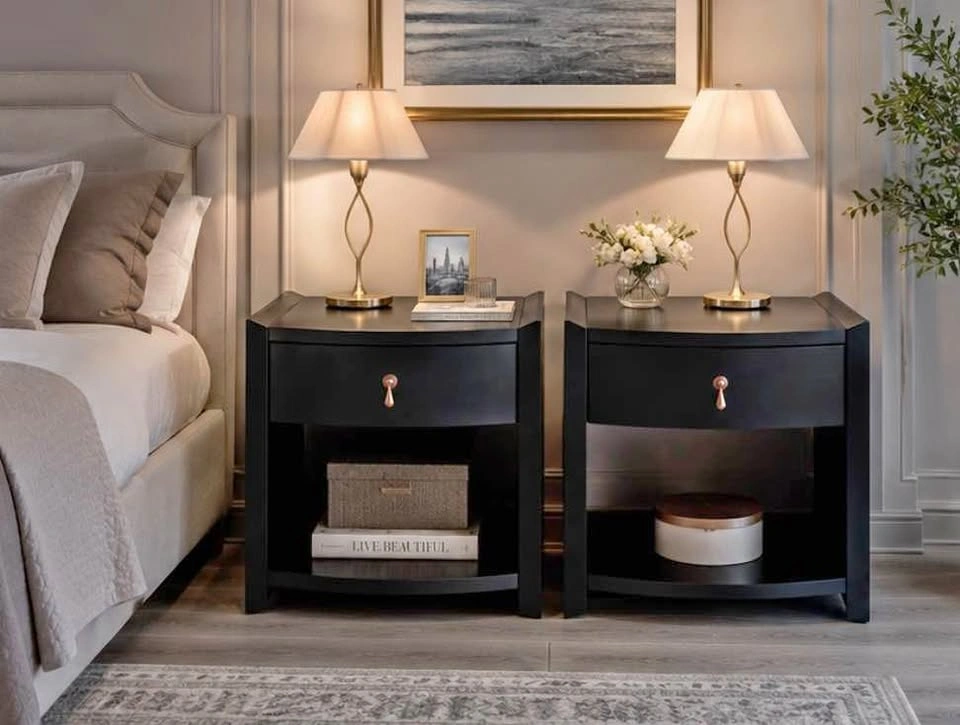 Pair of SolidOak Refinished Black Nightstands/ End table