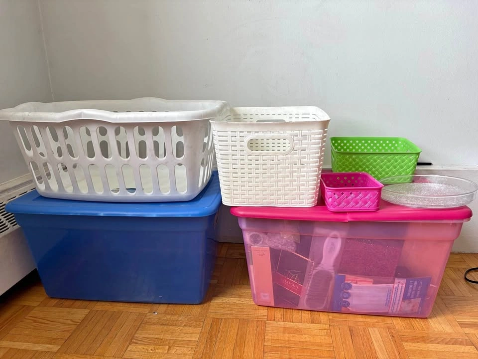 Assorted Plastic Storage Bins and Baskets