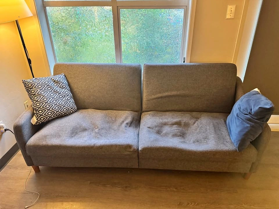 Grey Fabric Sofa with Wooden Legs