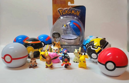 Pokémon Figures + Balls Lot / TOMY Litten Alolan Eeve Mimikyu