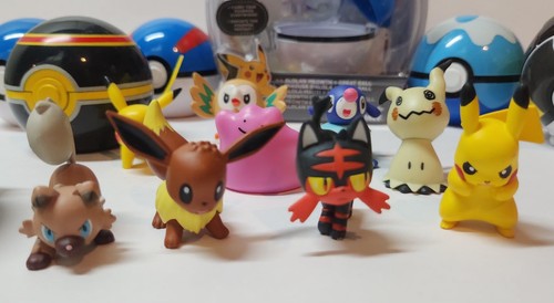 Pokémon Figures + Balls Lot / TOMY Litten Alolan Eeve Mimikyu - photo 2