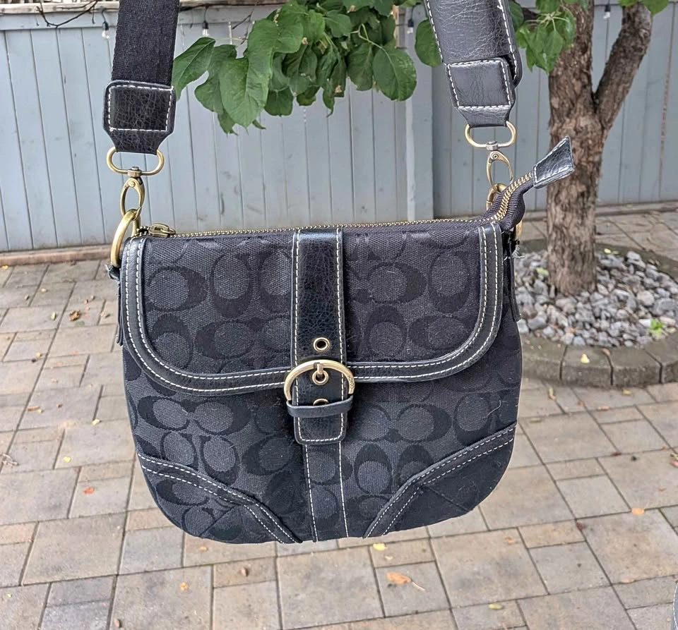 Coach Soho Signature Buckle Flap Hobo Bag - Black