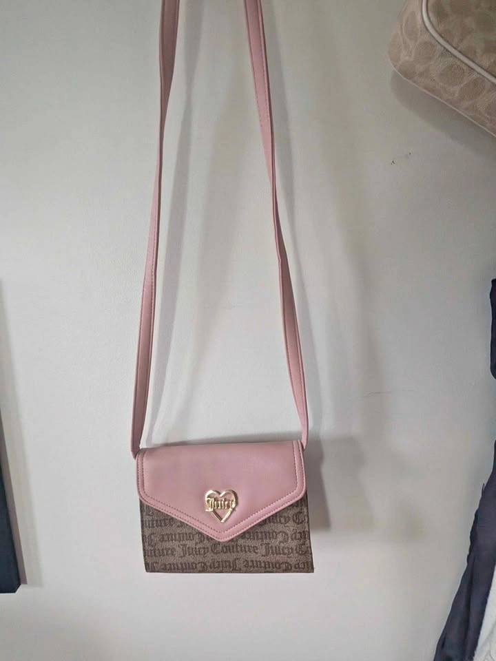 Juicy Couture Pink & Brown Monogram Mini Flap Crossbody Bag