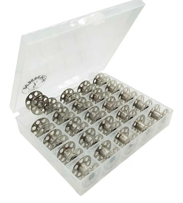 25-Piece Metal Sewing Machine Bobbins with Storage Case