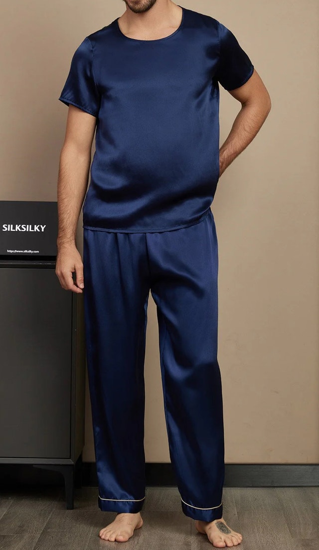 Pure Silk Men's Pajamas Set With Pants-L