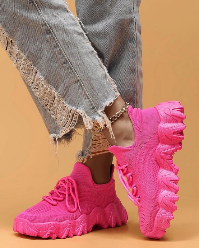 Women's Pink Chunky Sneakers-Size 9