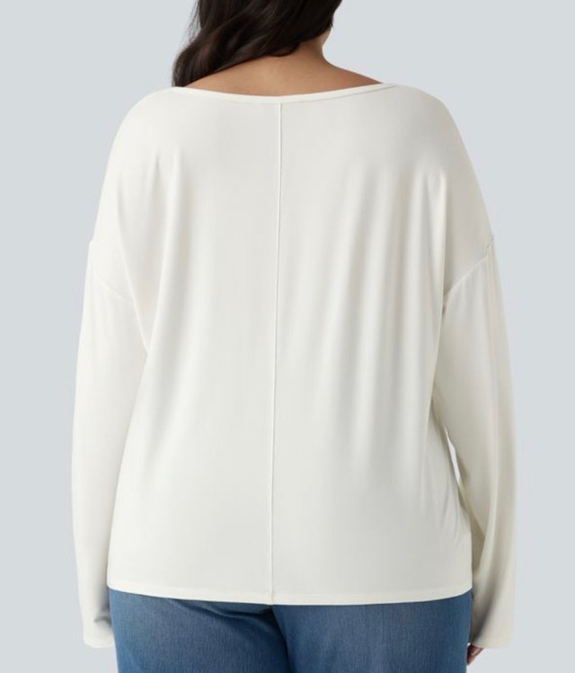 Plus Size V Neck Long Sleeve Casual Top-XL - photo 2
