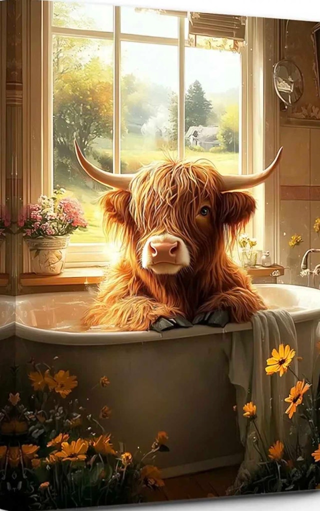 Highland Cow Bathing Canvas Art - photo 2