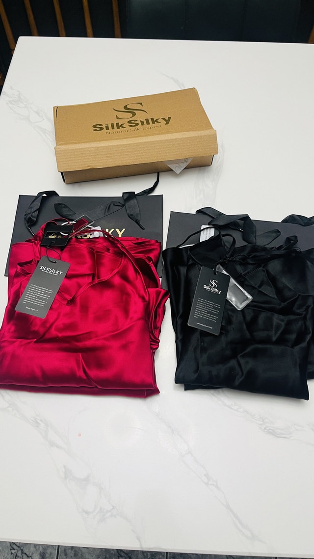 Pure Silk Spaghetti Strap Short Nightgown-L black and burgundy - photo 5