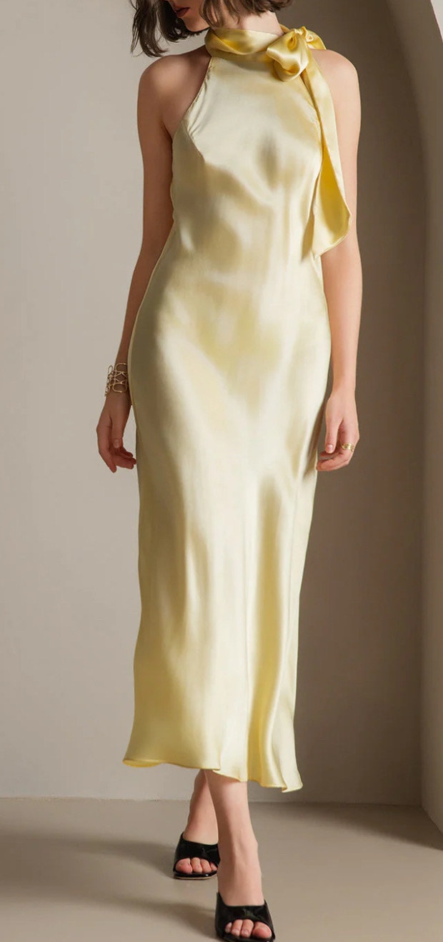Silk Sleeveless Tie Neck Midi Dress-Size S - photo 4