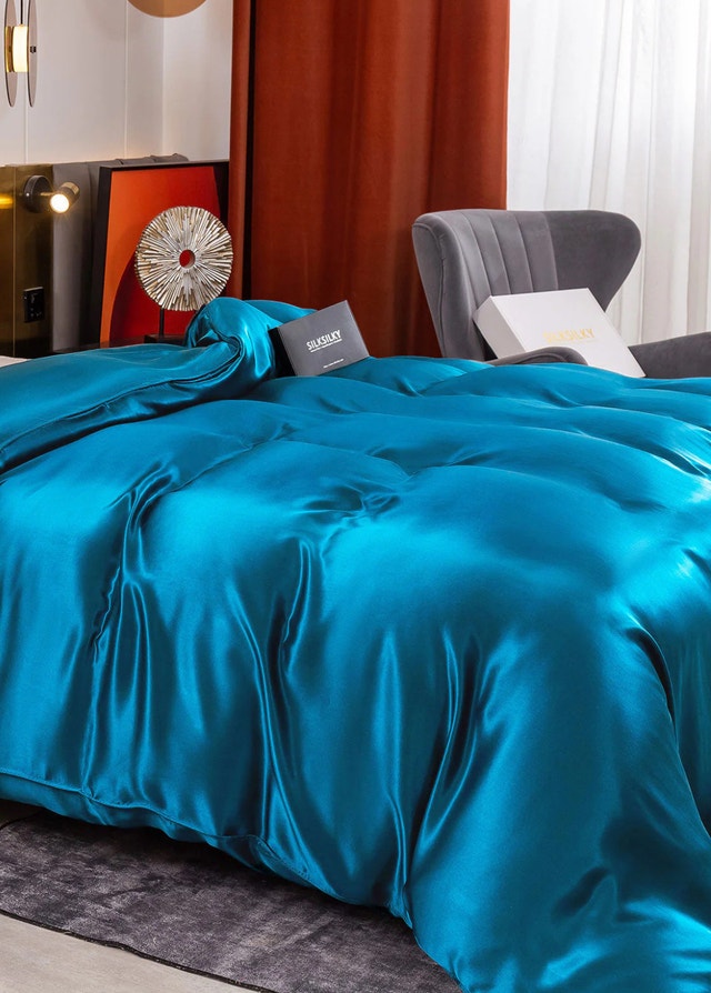 Silksilky Teal Duvet Cover with fitted sheet-King - photo 3