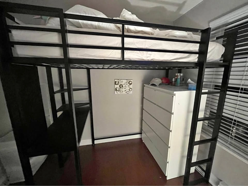 Twin loft bed with desk and side storage