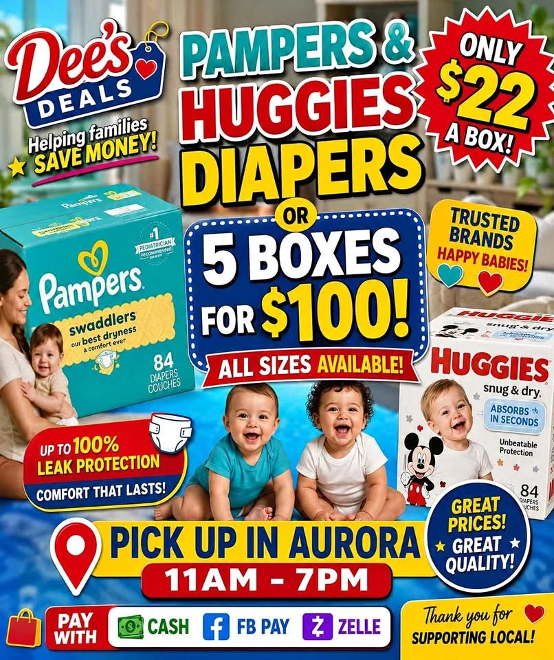 Pampers and Huggies Diapers Sale $22 a box. All sizes available
