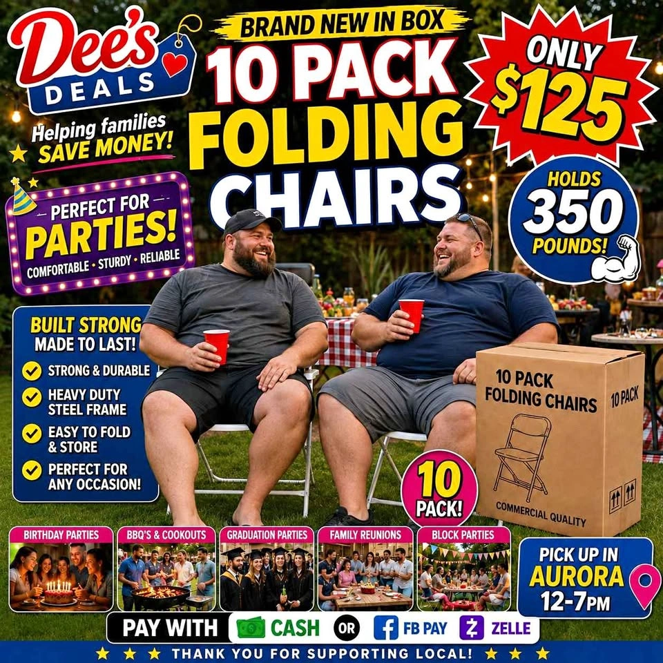 10 Pack Folding Chairs BRAND NEW IN BOX ONLY $125