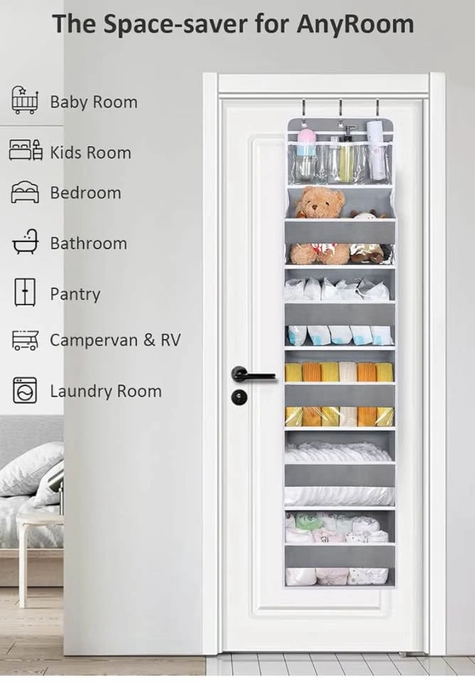 Over the door organizer with 5 large pockets, grey - photo 3