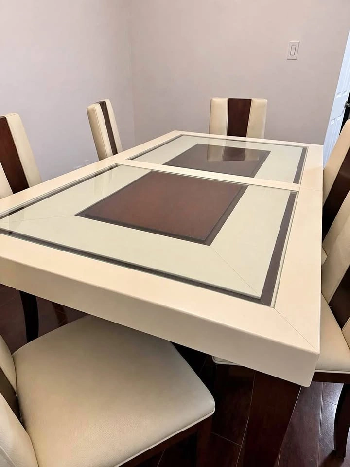 Modern Glass & Wood Dining Table Set (Expandable)