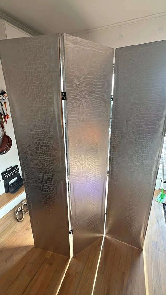 Silver Faux Crocodile Folding Room Divider