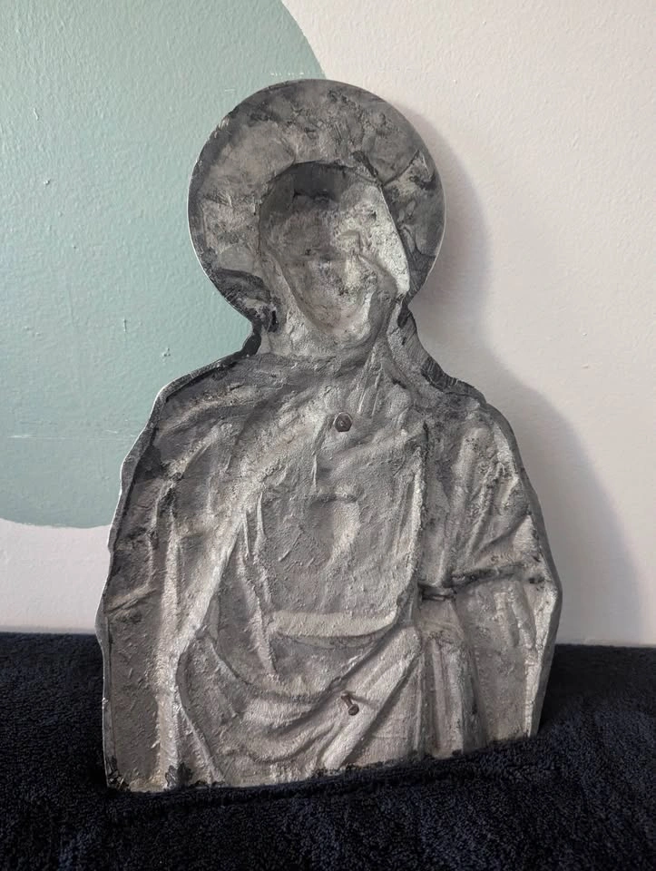 Vintage Silver Metal Immaculate Heart of Mary Wall Plaque - photo 2