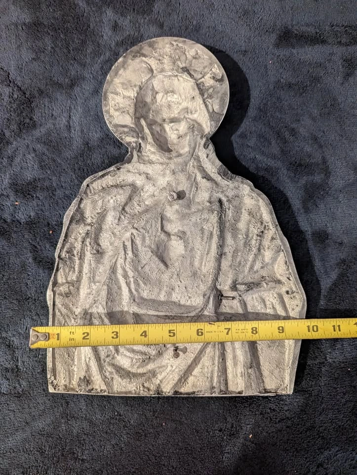 Vintage Silver Metal Immaculate Heart of Mary Wall Plaque - photo 3