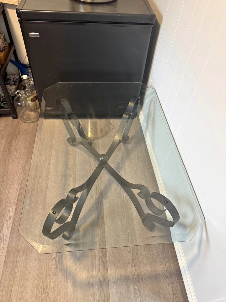 Glass Coffee Table with Wrought Iron Base