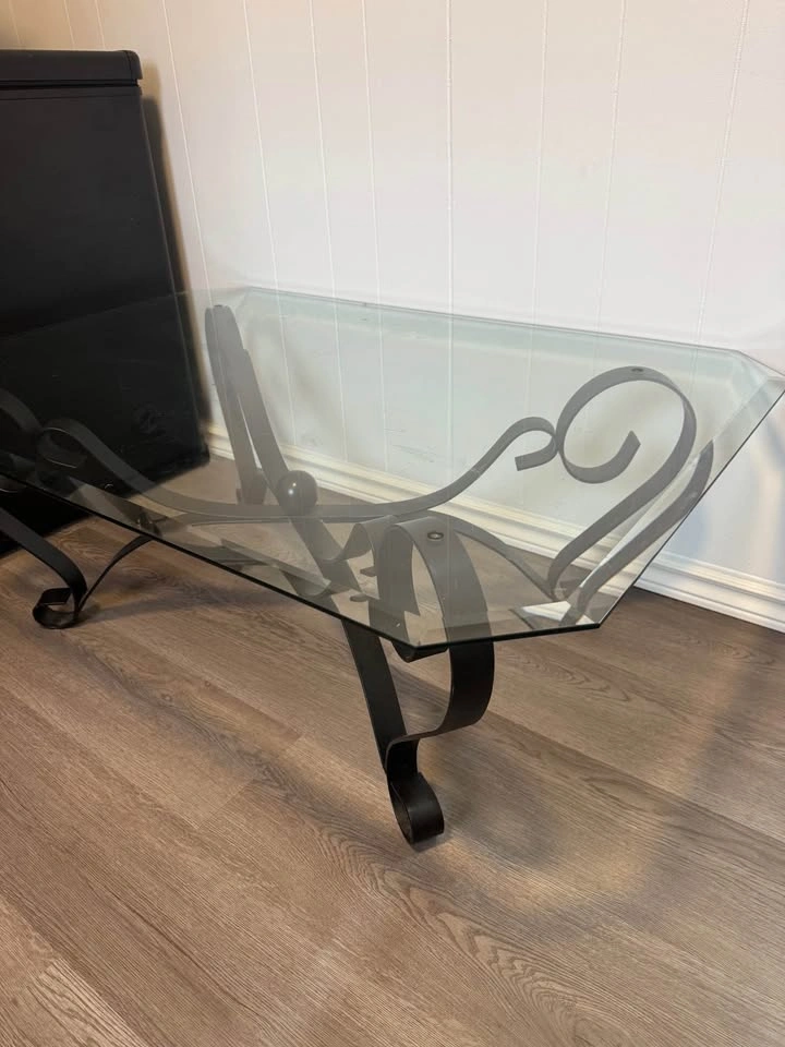 Glass Coffee Table with Wrought Iron Base - photo 2