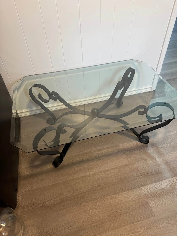 Glass Coffee Table with Wrought Iron Base - photo 3