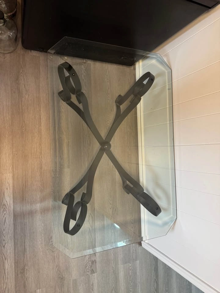 Glass Coffee Table with Wrought Iron Base - photo 4