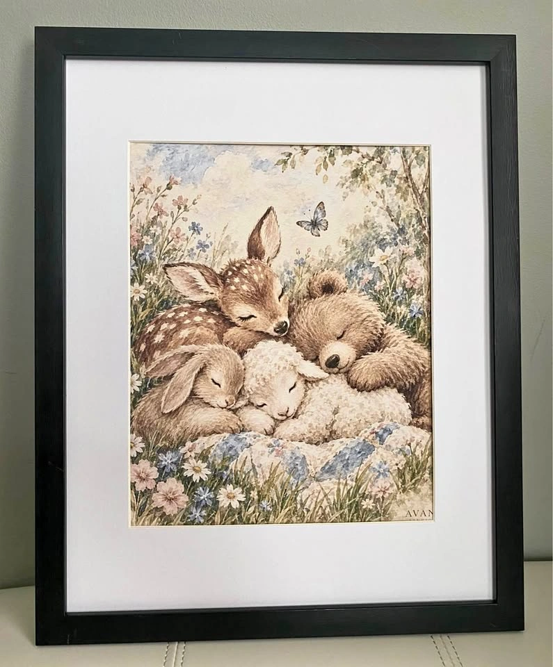 Framed Woodland Nursery Wall Art - Deer, Bunny, Lamb & Bear