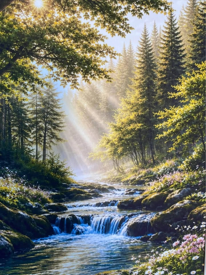 Framed Peaceful Forest Stream Wall Art – Nature Landscape Print - photo 2