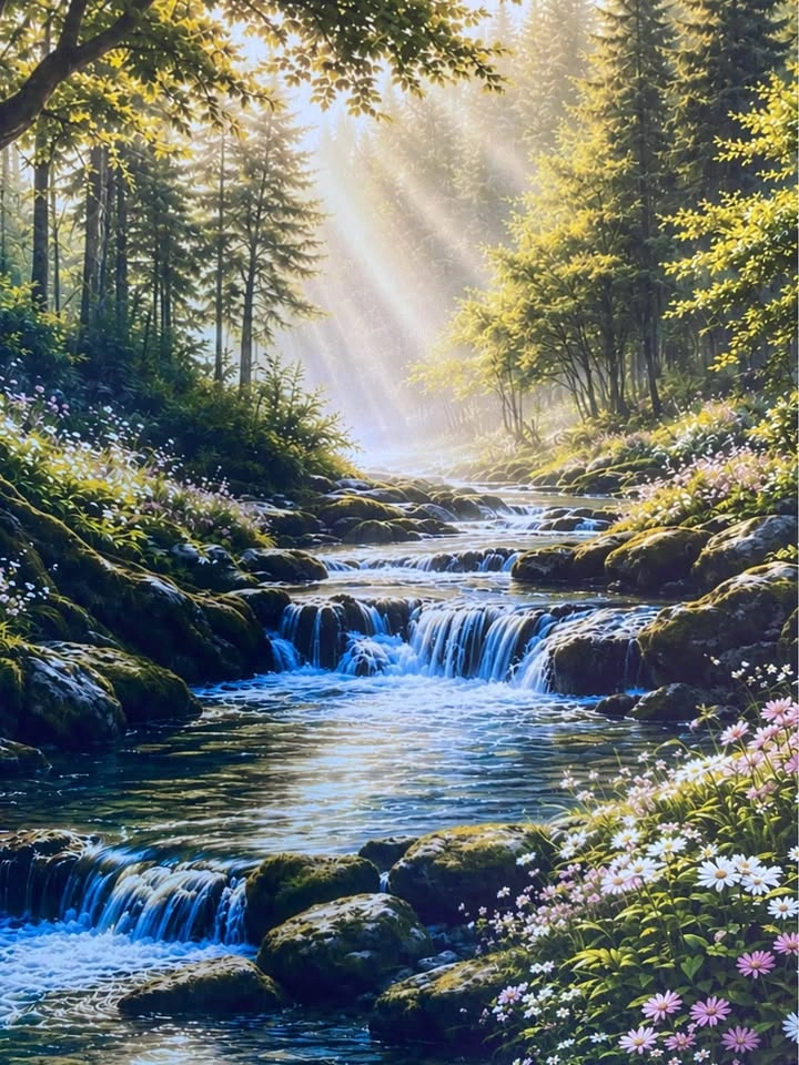 Framed Peaceful Forest Stream Wall Art – Nature Landscape Print - photo 3