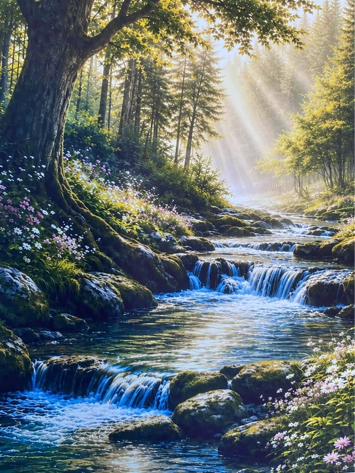 Framed Peaceful Forest Stream Wall Art – Nature Landscape Print - photo 4